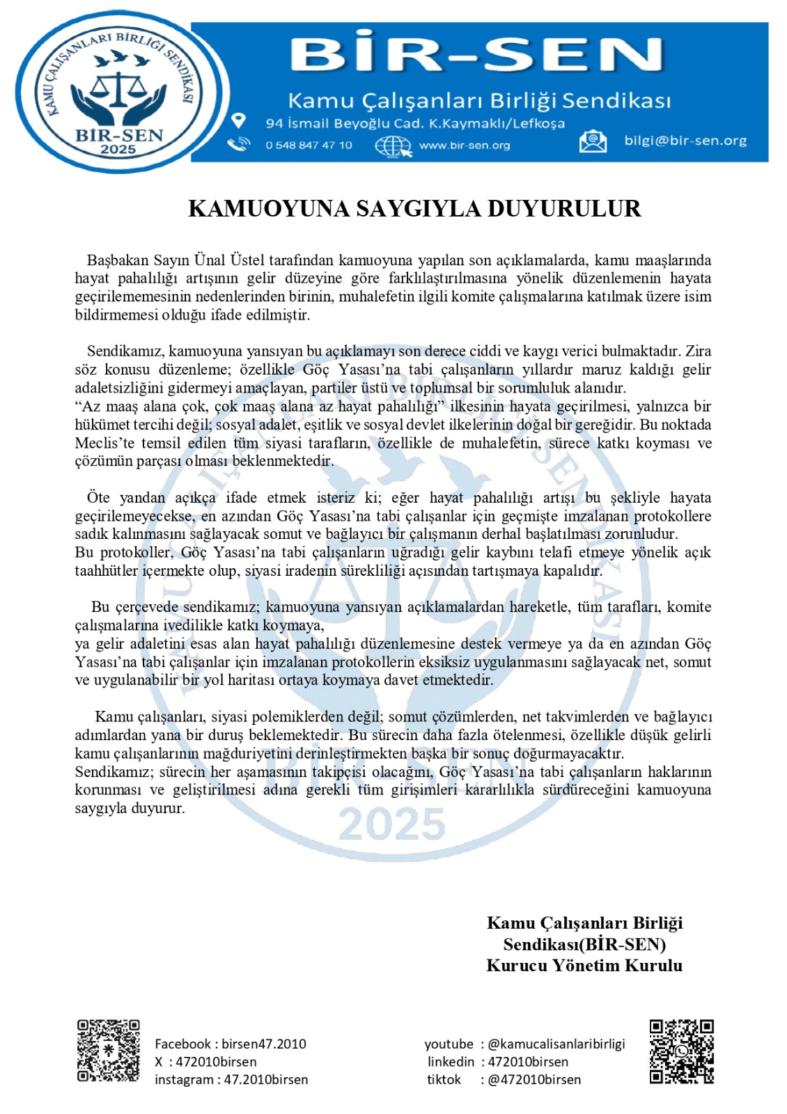 14 Ocak 2026 tarihli Kamuoyu Duyurusu
